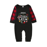 2024 Christmas Matching Family Pajamas Christmas Crew Wreath Black Red Plaids Pajamas Set