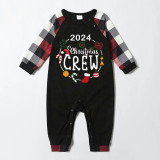 2024 Christmas Matching Family Pajamas Christmas Crew Wreath Black Red Plaids Pajamas Set