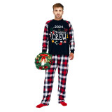 2024 Christmas Matching Family Pajamas Christmas Crew Wreath Black Red Plaids Pajamas Set