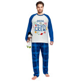 2024 Christmas Matching Family Pajamas Exclusive Design Christmas Crew Wreath Blue Plaids Pajamas Set