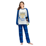2024 Christmas Matching Family Pajamas Exclusive Design Candlestick Happy Hanukkah Pajamas Blue Pajamas Set