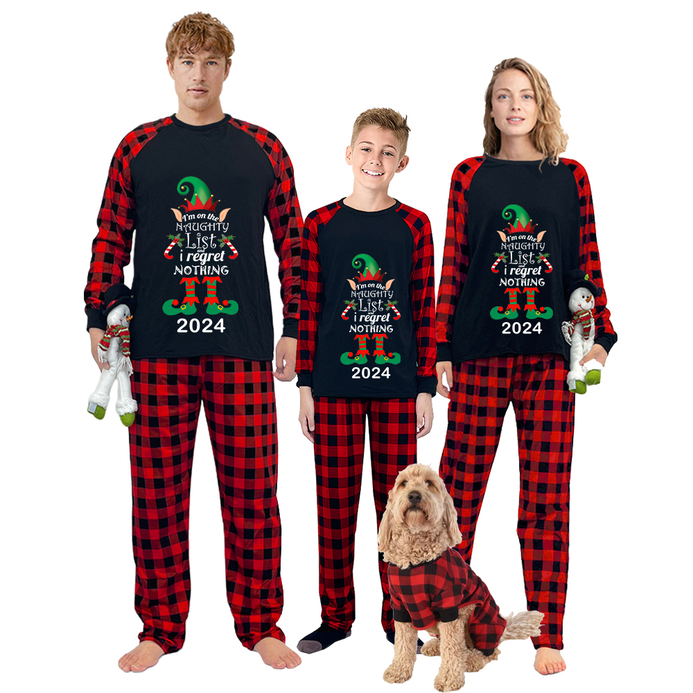 2024 Christmas Matching Family Pajamas Exclusive Design Naughty List Elf Black Pajamas Set