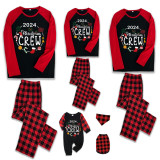2024 Christmas Matching Family Pajamas Christmas Crew Wreath Black Red Plaids Pajamas Set
