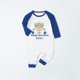 2024 Christmas Matching Family Pajamas Exclusive Design Candlestick Happy Hanukkah Pajamas Blue Pajamas Set