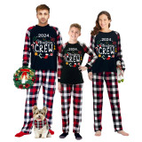 2024 Christmas Matching Family Pajamas Christmas Crew Wreath Black Red Plaids Pajamas Set
