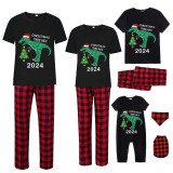 2024 Christmas Matching Family Pajamas Exclusive Design Dinosaur Christmas Tree Black Pajamas Set