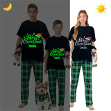 2024 Christmas Matching Family Pajamas Luminous Glowing Merry Christmas Hat Black Short Sleeve Pajamas Set