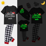 2024 Christmas Matching Family Pajamas Luminous Glowing Merry Christmas Hat Black Short Sleeve Pajamas Set