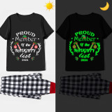 2024 Christmas Matching Family Pajamas Luminous Glowing Proud Member Of The Naughty List Black Short Pajamas Set
