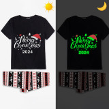 2024 Christmas Matching Pajamas Luminous Glowing Merry Christmas Hat Christmas Pajamas Set