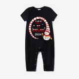 2024 Christmas Matching Family Pajamas Snowman Let It Snow Black Pajamas Set