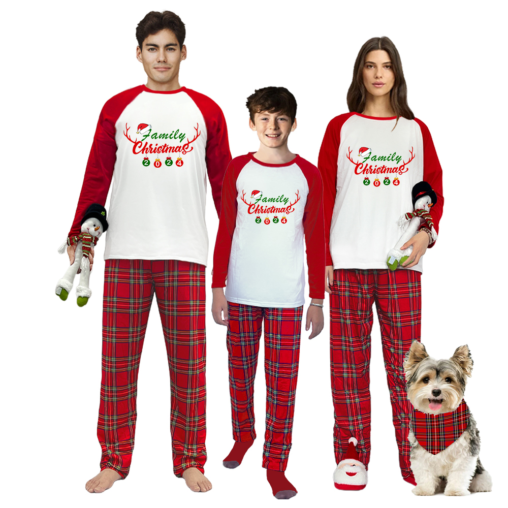 Christmas Matching Family Pajamas Antler Hat Family Christmas 2023 Ornaments Pajamas Set