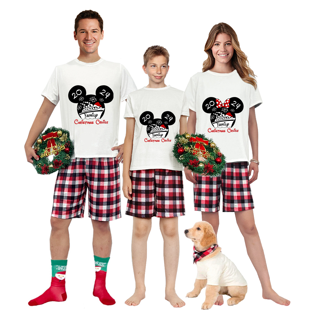 Christmas Matching Family Pajamas Cartoon Mouse 2024 Family Christmas Cruise White Short Pajamas Set