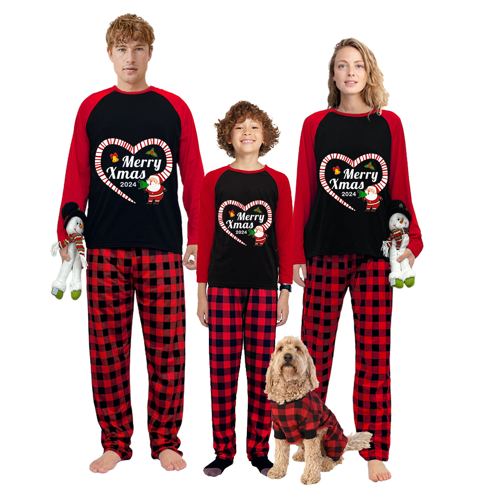 2023 Christmas Matching Family Pajamas Santa Heart Merry Xmas Pajamas Set