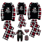 2024 Christmas Matching Family Pajamas I Love My Family White Black Plaids Pajamas Set