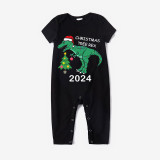 2024 Christmas Matching Family Pajamas Exclusive Design Dinosaur Christmas Tree Black Pajamas Set