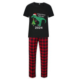 2024 Christmas Matching Family Pajamas Exclusive Design Dinosaur Christmas Tree Black Pajamas Set