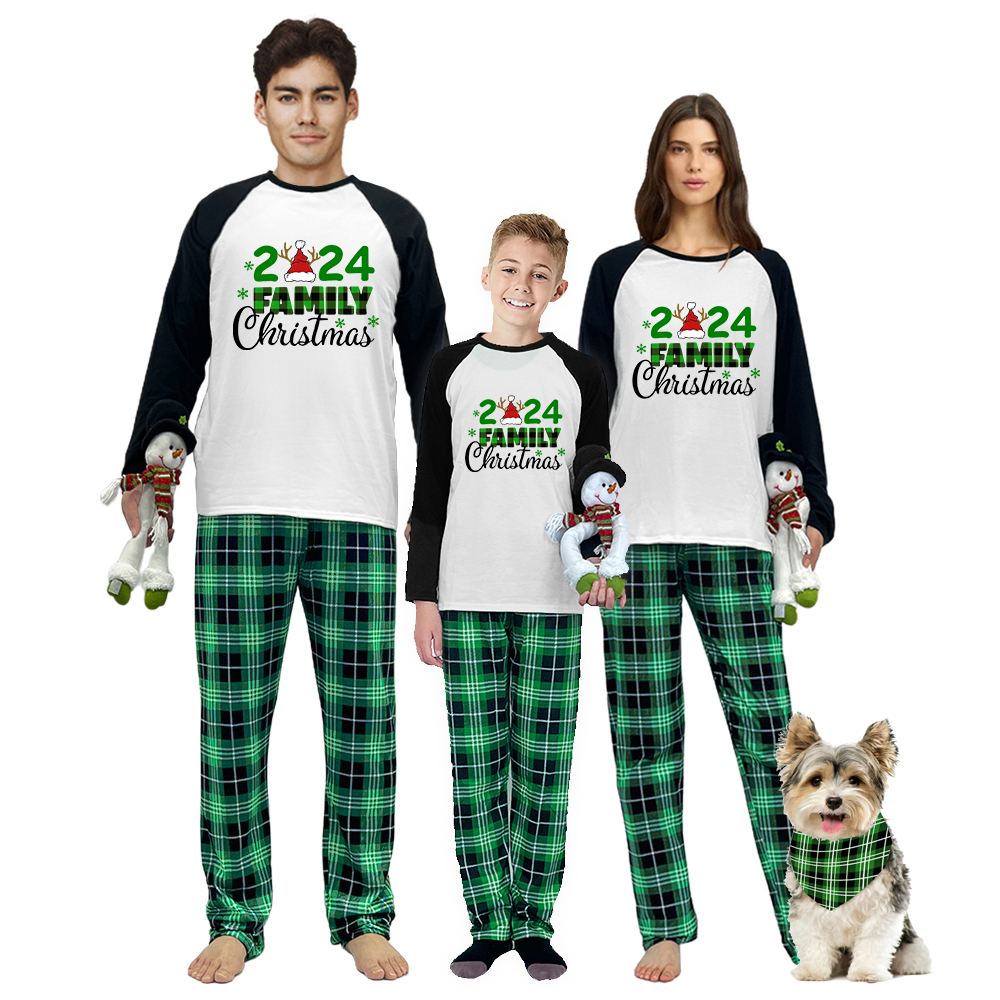 Christmas Matching Family Pajamas 2024 Family Christmas Hat Green Plaids Pajamas Set