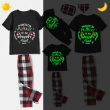 2024 Christmas Matching Family Pajamas Luminous Glowing Proud Member Of The Naughty List Black Short Pajamas Set