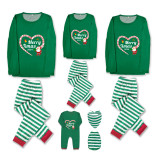 2024 Christmas Matching Family Pajamas Santa Heart Merry Xmas Green Stripes Pajamas Set