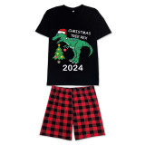 2024 Christmas Matching Family Pajamas Exclusive Design Dinosaur Christmas Tree Black Pajamas Set
