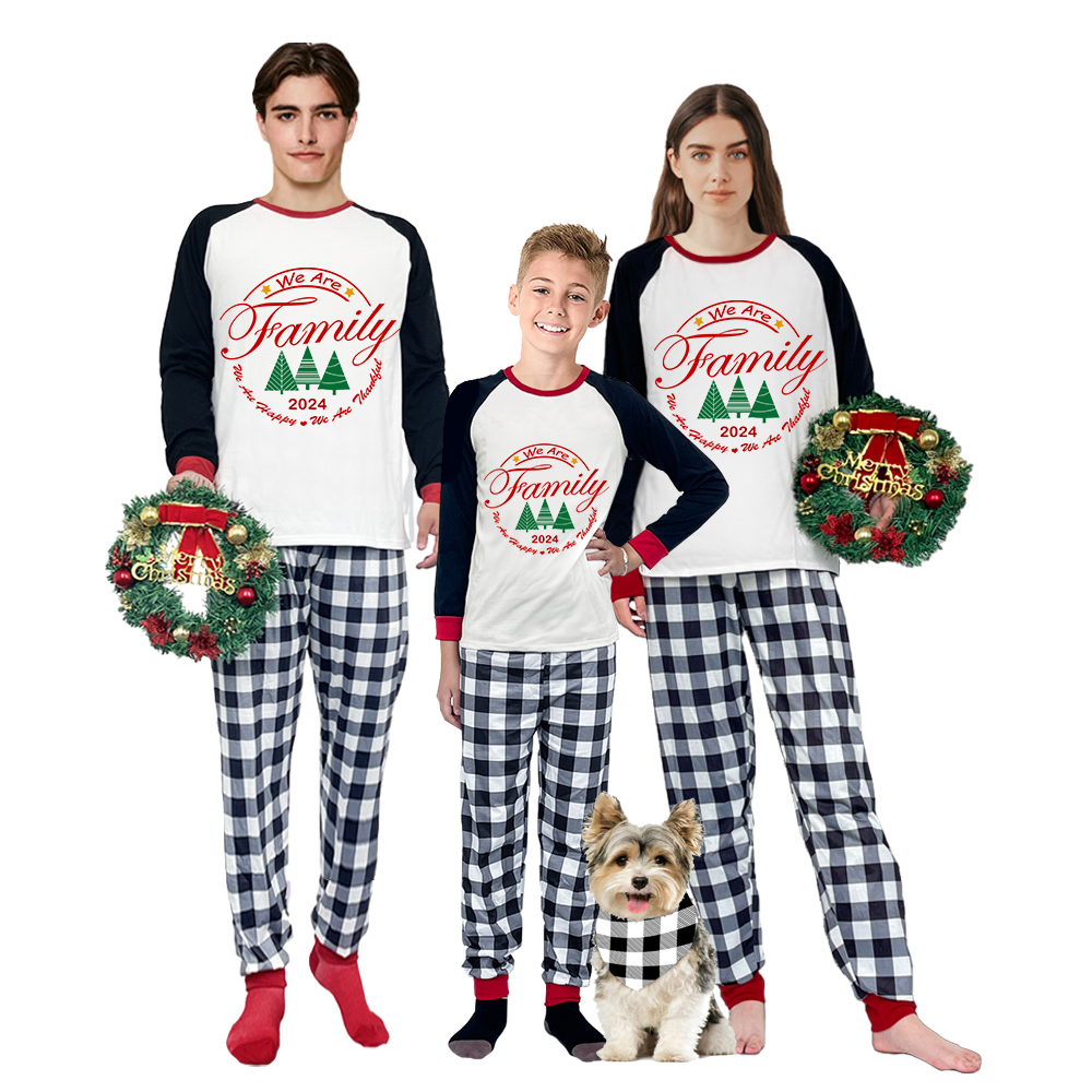 2024 Christmas Matching Family Pajamas Exclusive We Are Family Wreath Xmas Tree White Pajamas Set