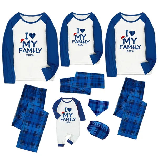 2024 Christmas Matching Family Pajamas Exclusive Design I Love My Family Blue Pajamas Set
