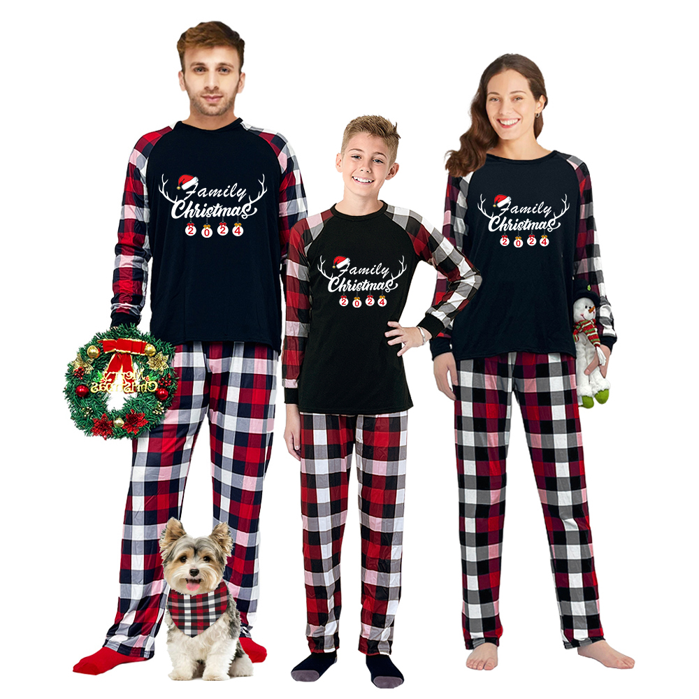 Christmas Matching Family Pajamas Antler Hat Family Christmas 2024 Ornaments Pajamas Set