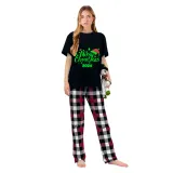 2024 Christmas Matching Family Pajamas Luminous Glowing Merry Christmas Hat Black Short Sleeve Pajamas Set