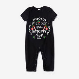 2024 ELF Proud Member OF Naughty List Christmas Matching Family Pajamas Black Pajamas Set