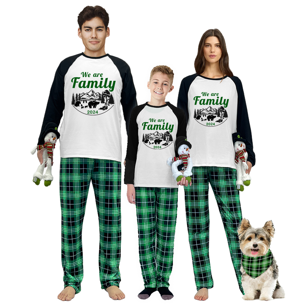 2024 Christmas Matching Family Pajamas Christmas Exclusive Design We are Family Polar Bear Green Plaids Pajamas Set