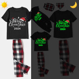 2024 Christmas Matching Family Pajamas Luminous Glowing Merry Christmas Hat Black Short Sleeve Pajamas Set