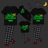 2024 Christmas Matching Family Pajamas Luminous Glowing Merry Christmas Hat Black Short Sleeve Pajamas Set