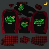 2024 Christmas Matching Family Pajamas Luminous Glowing Merry Christmas Hat Multicolor Pajamas Set