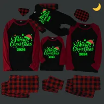 2024 Christmas Matching Family Pajamas Luminous Glowing Merry Christmas Hat Multicolor Pajamas Set