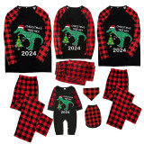 2024 Christmas Matching Family Pajamas Exclusive Design Dinosaur Christmas Tree Black Pajamas Set