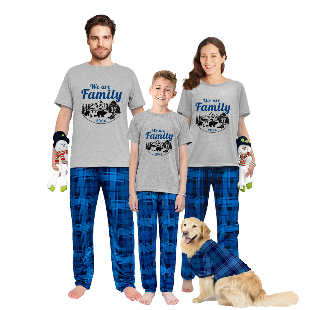 2024 Christmas Matching Family Pajamas Christmas Exclusive Design We are Family Polar Bear Blue Short Pajamas Set