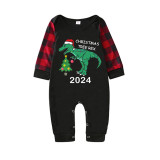 2024 Christmas Matching Family Pajamas Exclusive Design Dinosaur Christmas Tree Black Pajamas Set