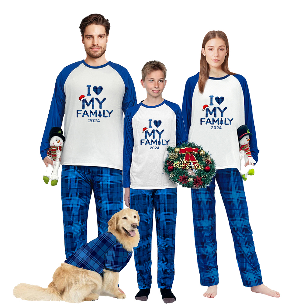 2024 Christmas Matching Family Pajamas Exclusive Design I Love My Family Blue Pajamas Set