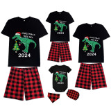 2024 Christmas Matching Family Pajamas Exclusive Design Dinosaur Christmas Tree Black Pajamas Set