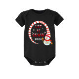 2024 Christmas Matching Family Pajamas Snowman Let It Snow Black Pajamas Set