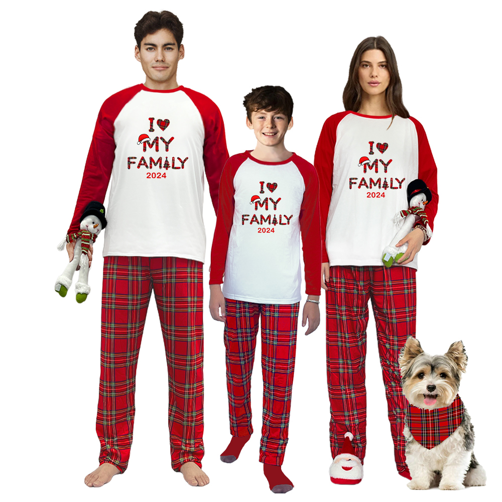 2024 Christmas Matching Family Pajamas I Love My Family Red Pajamas Set