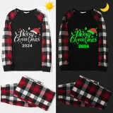 2024 Christmas Matching Family Pajamas Luminous Glowing Merry Christmas Hat Multicolor Pajamas Set
