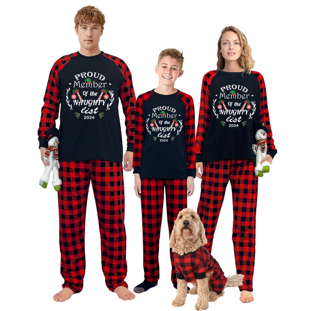 2024 ELF Proud Member OF Naughty List Christmas Matching Family Pajamas Black Pajamas Set