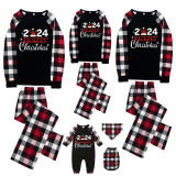 Christmas Matching Family Pajamas 2024 Family Christmas Hat Black Plaids Pajamas Set