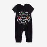 2024 Christmas Matching Family Pajamas Luminous Glowing Proud Member Of The Naughty List Black Short Pajamas Set