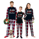 Christmas Matching Family Pajamas 2024 Family Christmas Hat Black Plaids Pajamas Set