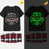 2024 Christmas Matching Family Pajamas Luminous Glowing Proud Member Of The Naughty List Black Short Pajamas Set