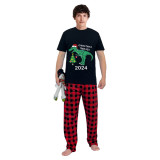 2024 Christmas Matching Family Pajamas Exclusive Design Dinosaur Christmas Tree Black Pajamas Set
