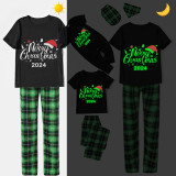 2024 Christmas Matching Family Pajamas Luminous Glowing Merry Christmas Hat Black Short Sleeve Pajamas Set